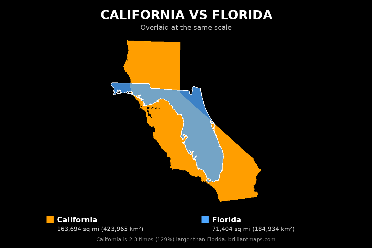 California vs Florida Size Comparison Map