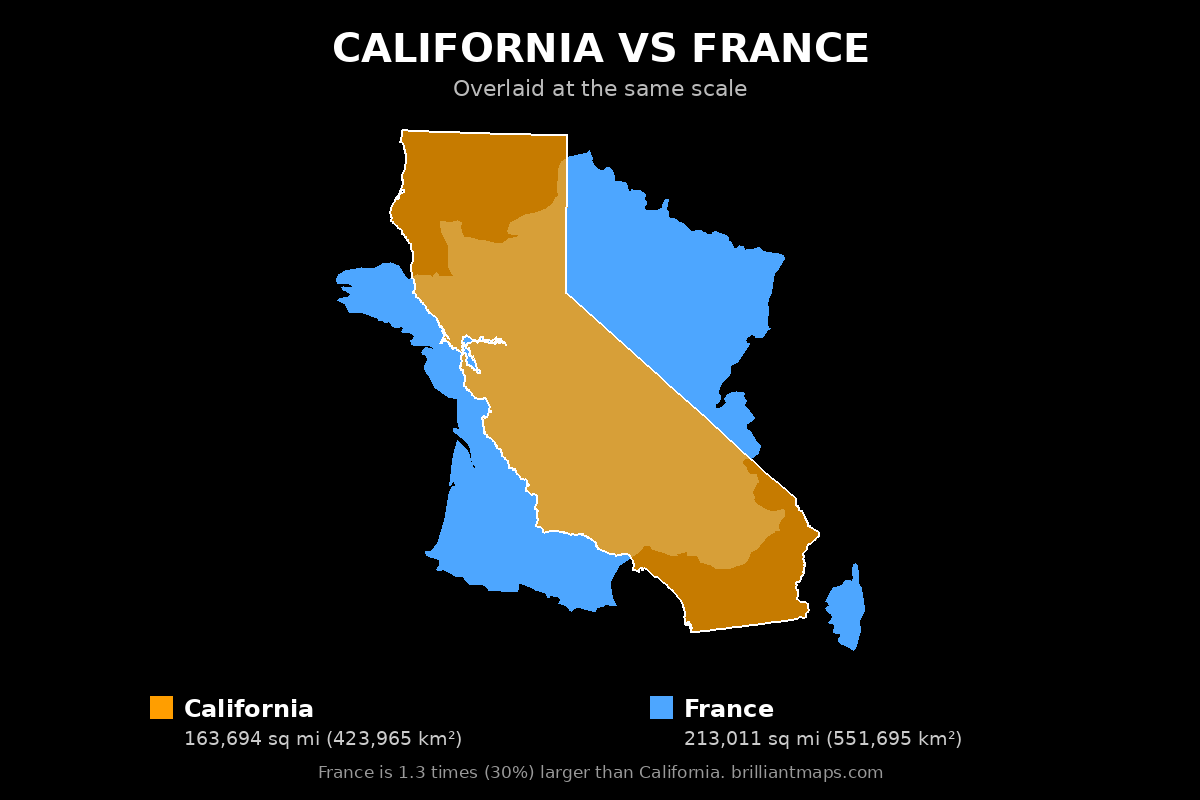 California vs France Size Comparison Map