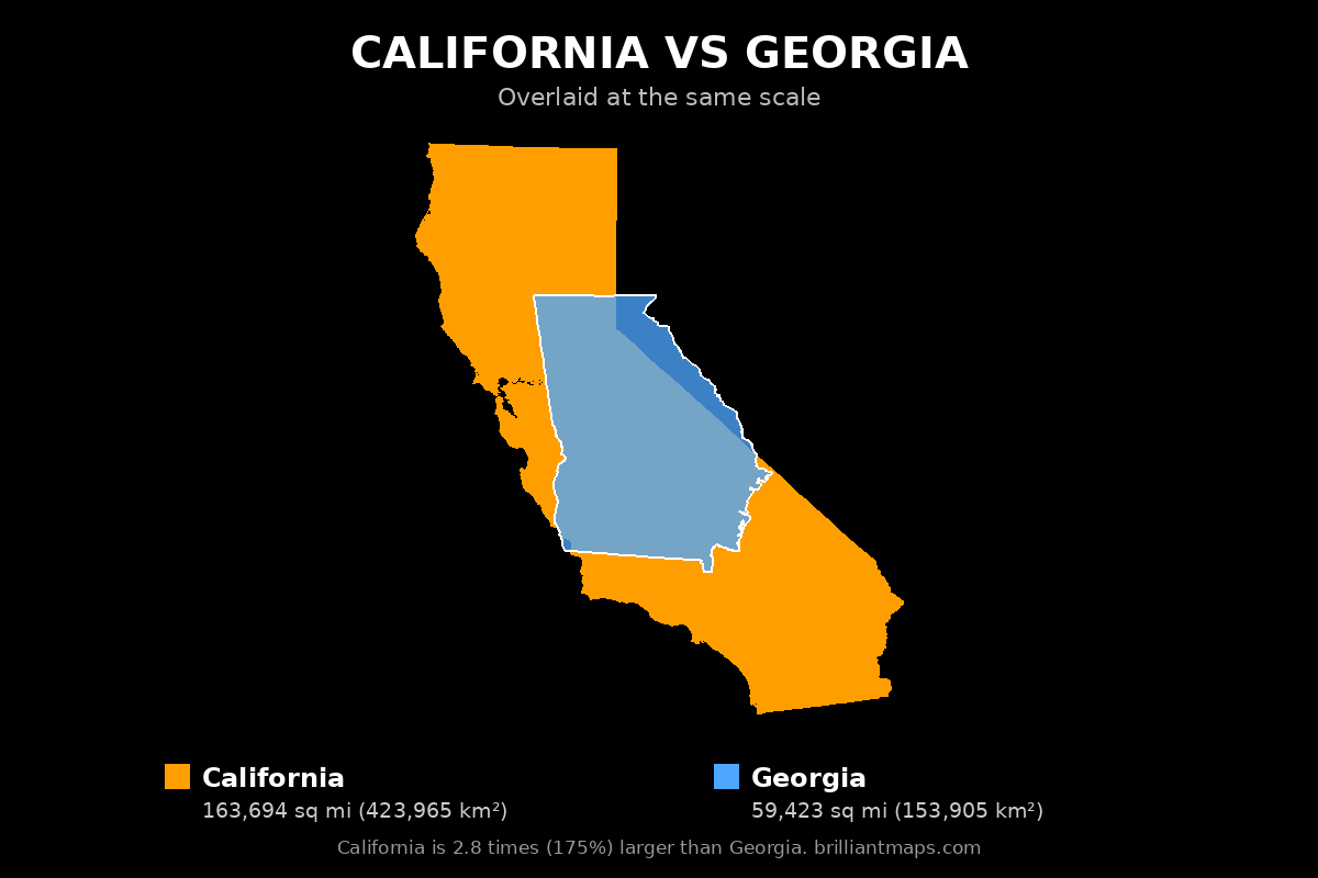 California vs Georgia Size Comparison Map