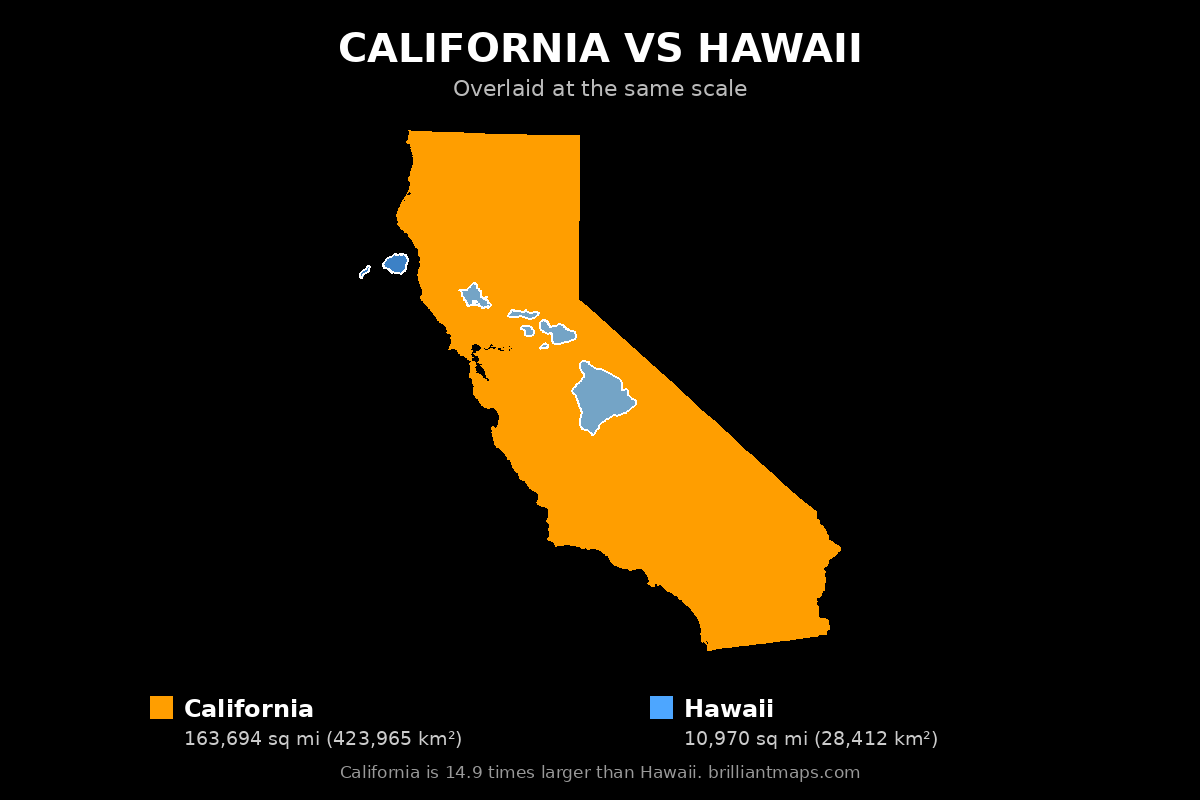 California vs Hawaii Size Comparison Map