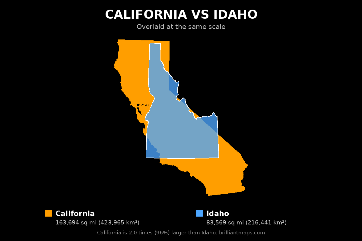 California vs Idaho Size Comparison Map