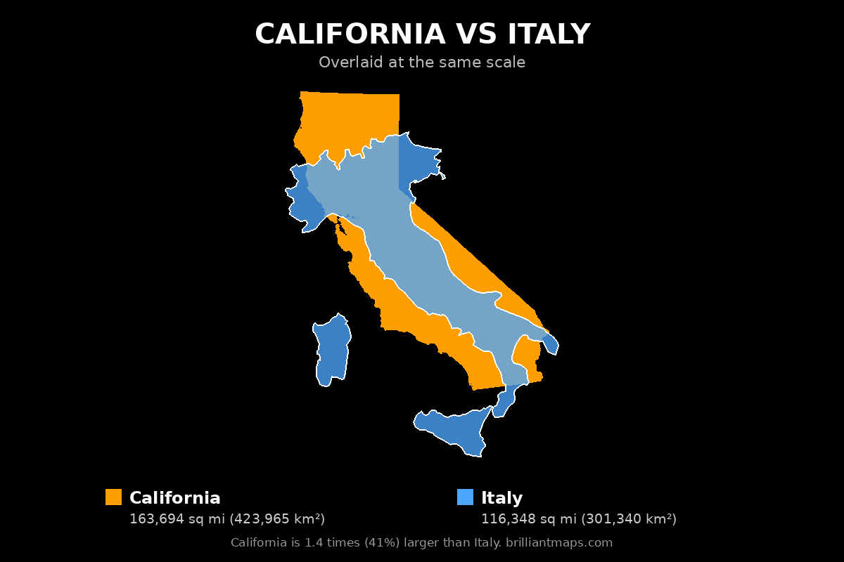 California vs Italy Size Comparison Map