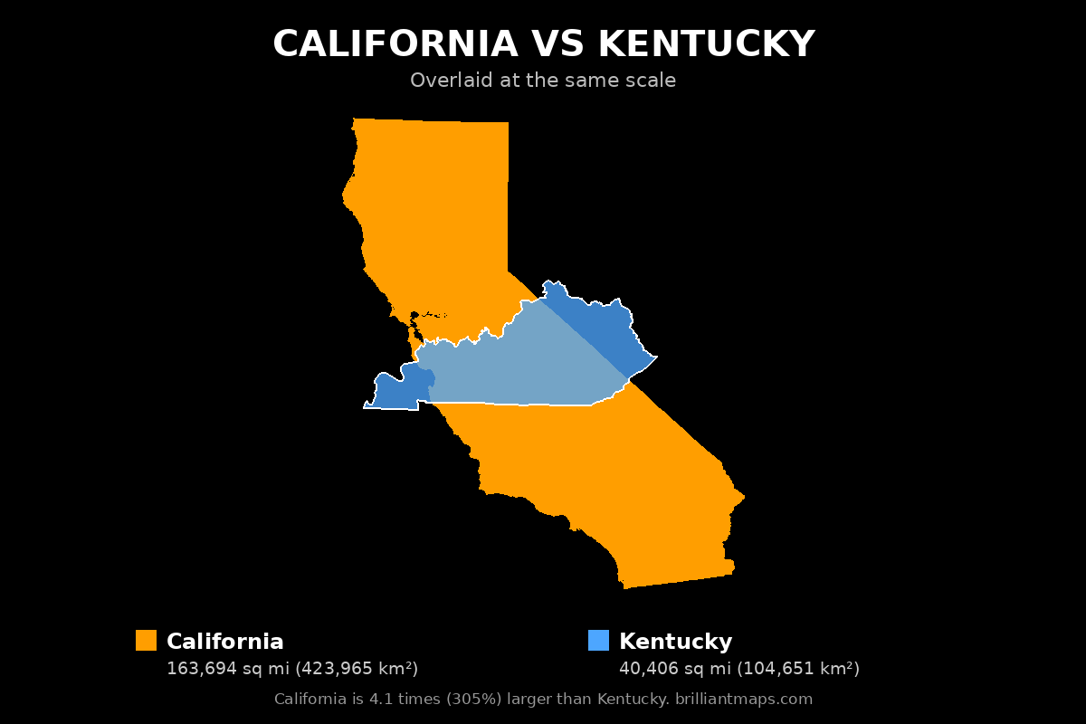 California vs Kentucky Size Comparison Map