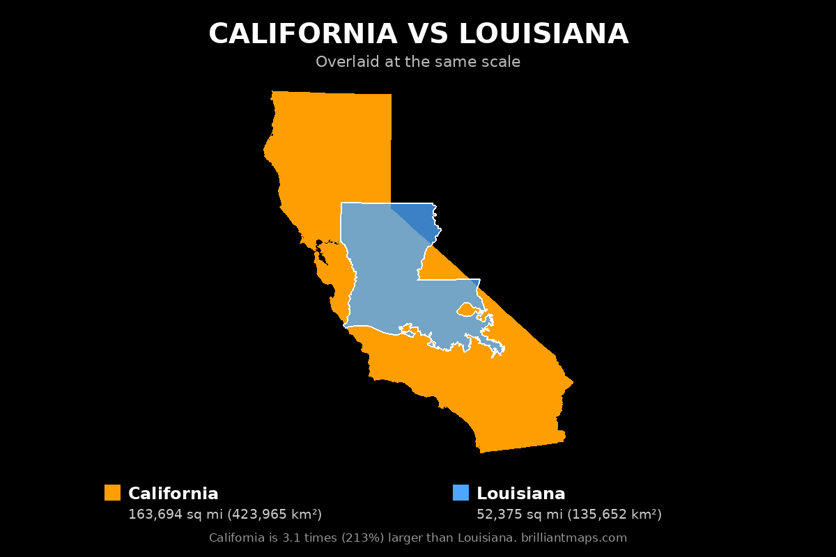 California vs Louisiana Size Comparison Map