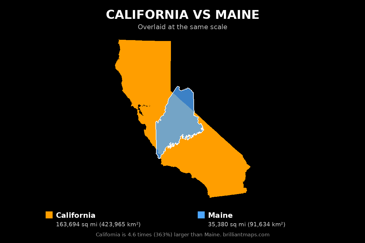 California vs Maine Size Comparison Map