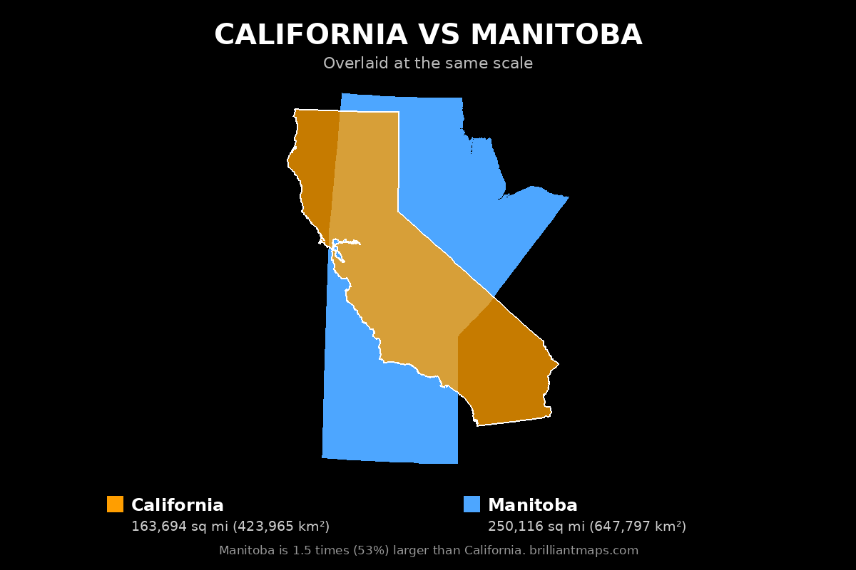 California vs Manitoba Size Comparison Map