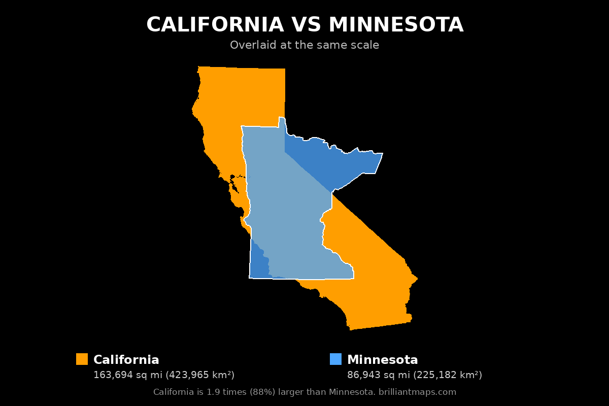California vs Minnesota Size Comparison Map