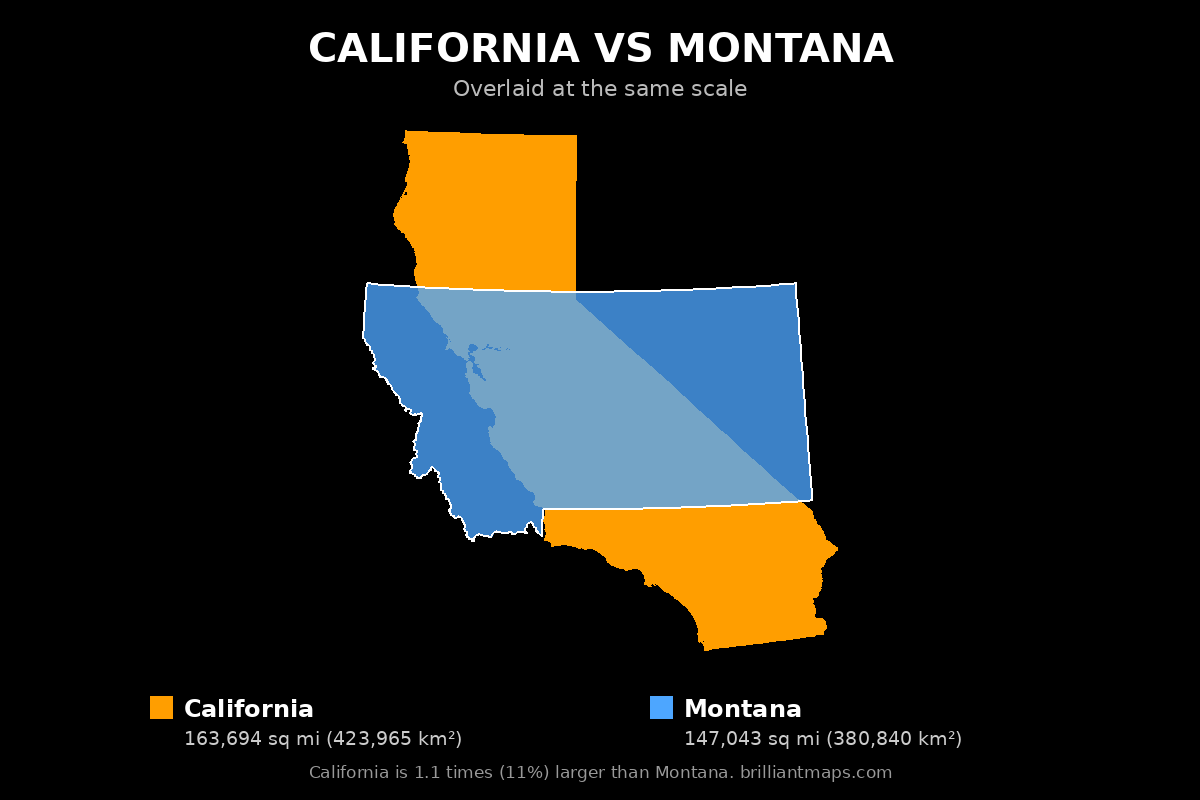 California vs Montana Size Comparison Map