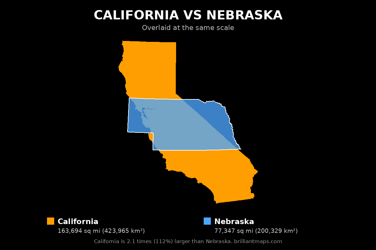 California vs Nebraska Size Comparison Map
