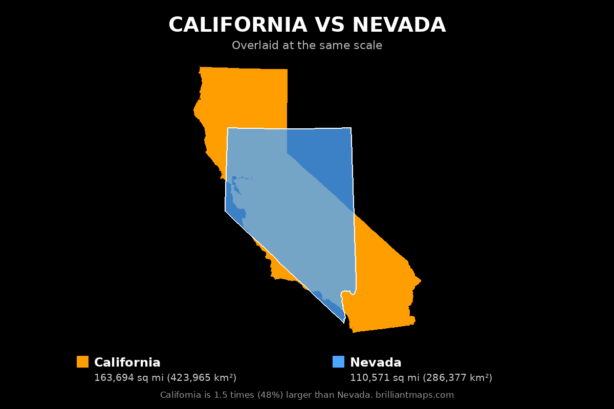 California vs Nevada Size Comparison Map
