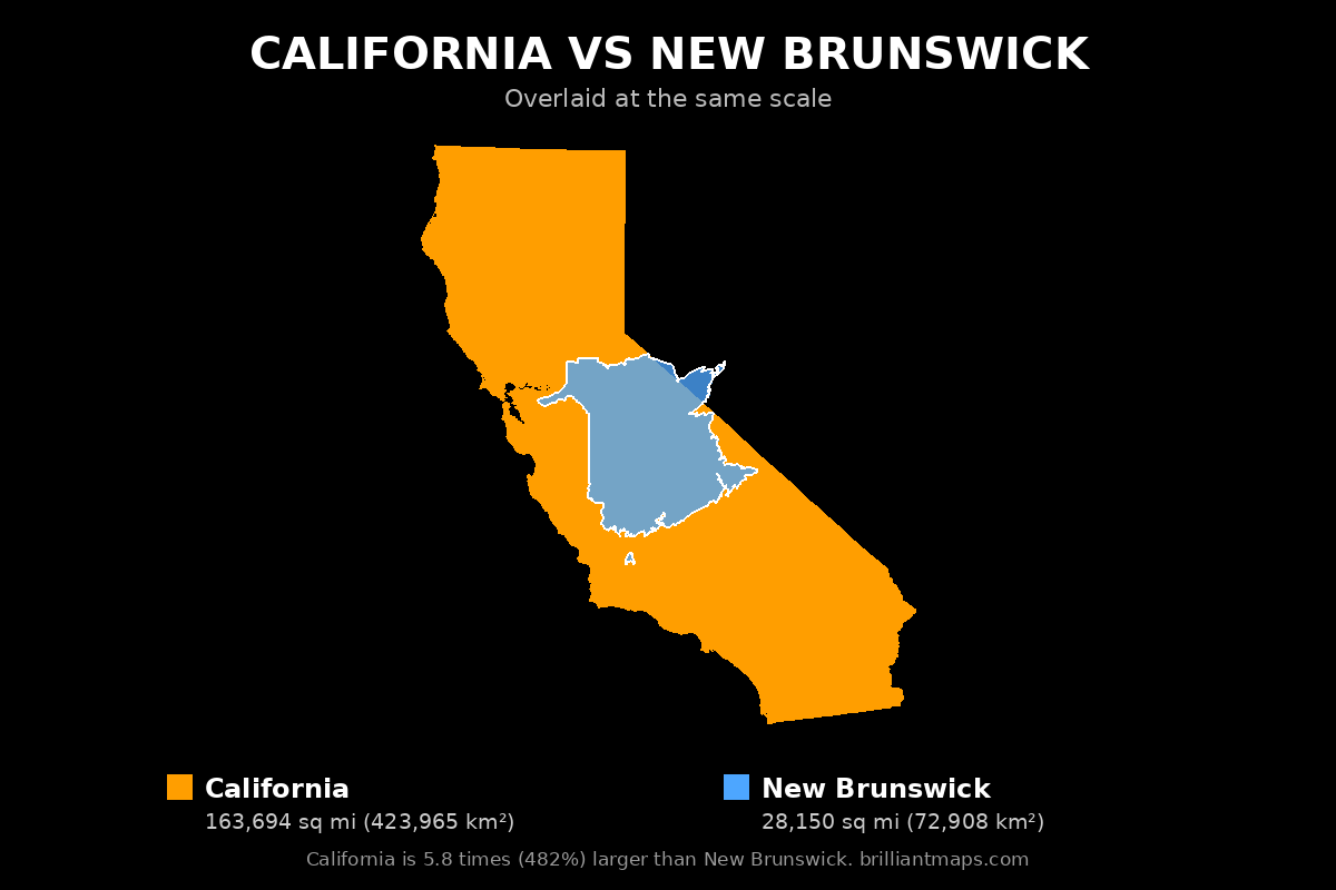 California vs New Brunswick Size Comparison Map