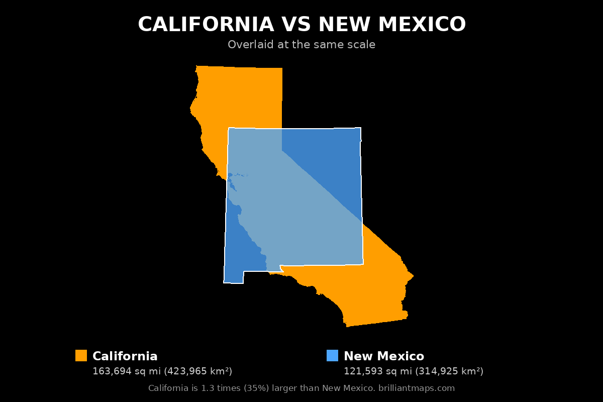 California vs New Mexico Size Comparison Map