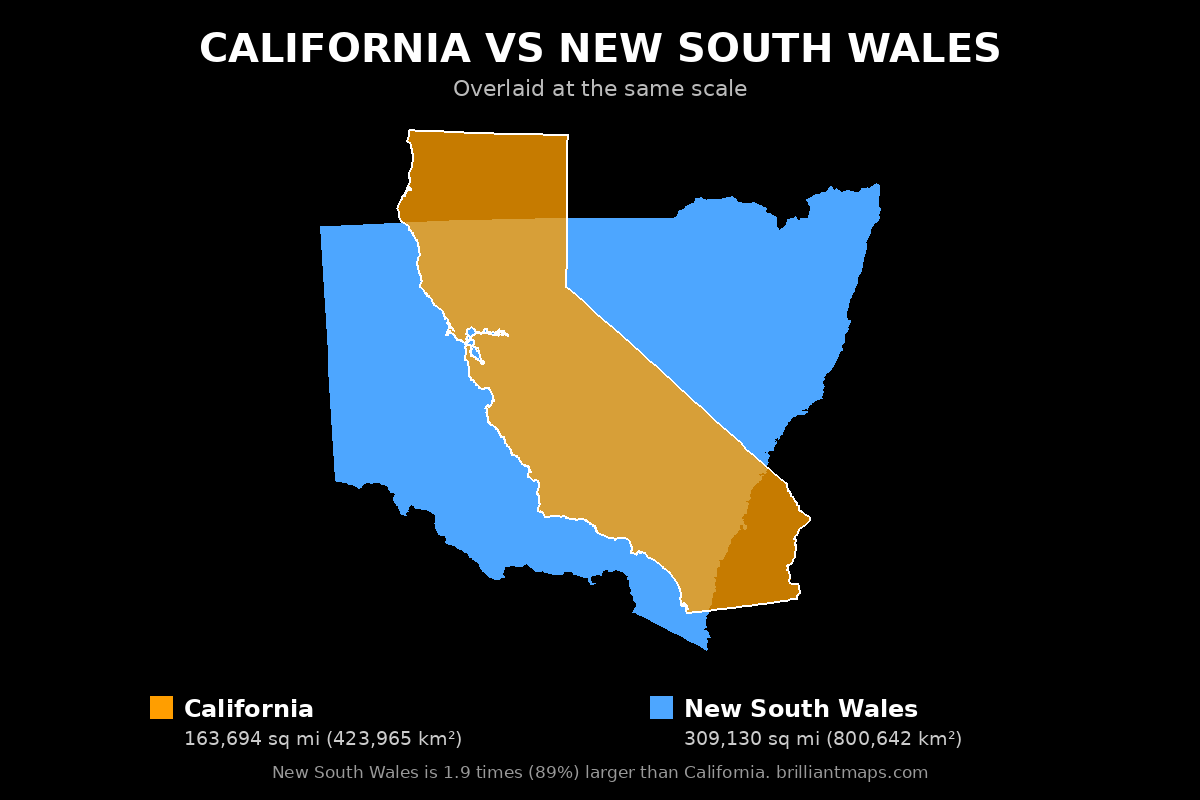 California vs New South Wales Size Comparison Map