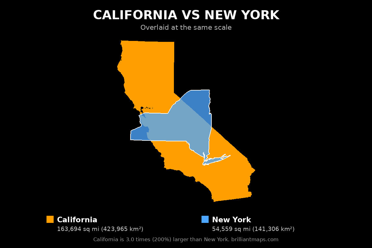 California vs New York Size Comparison Map