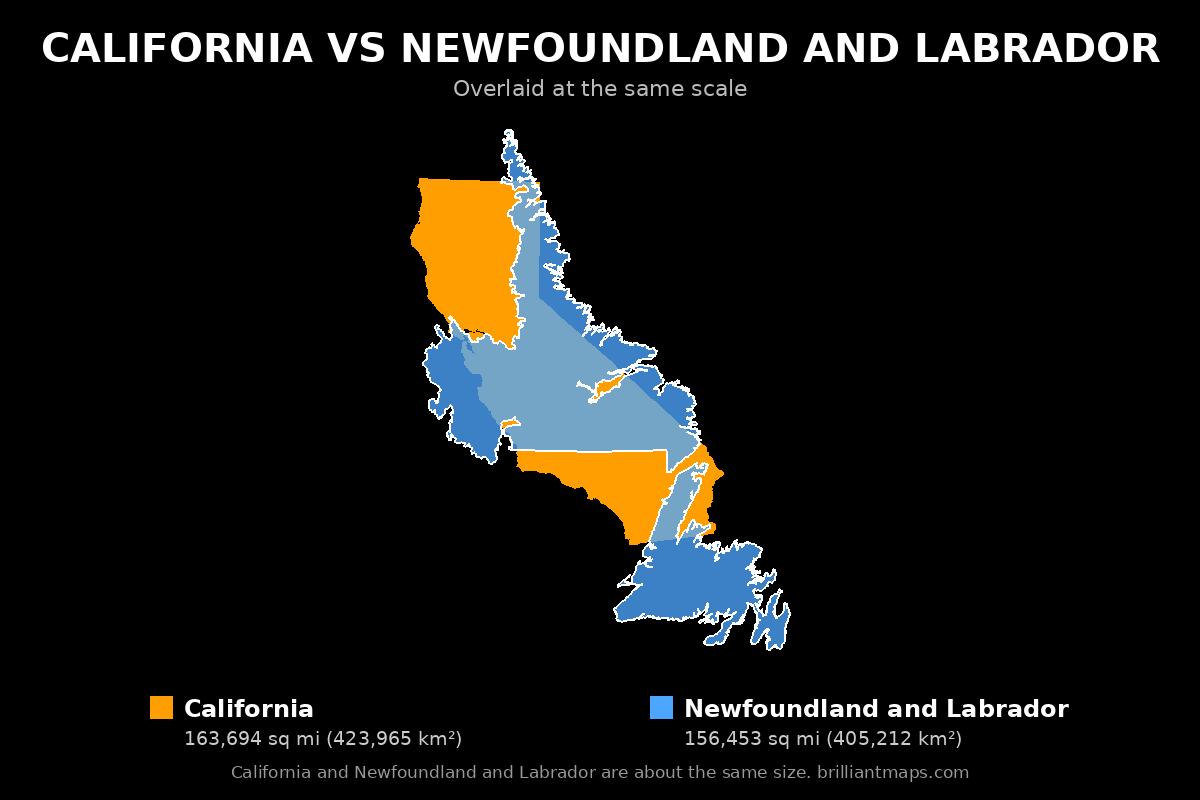 California vs Newfoundland and Labrador Size Comparison Map