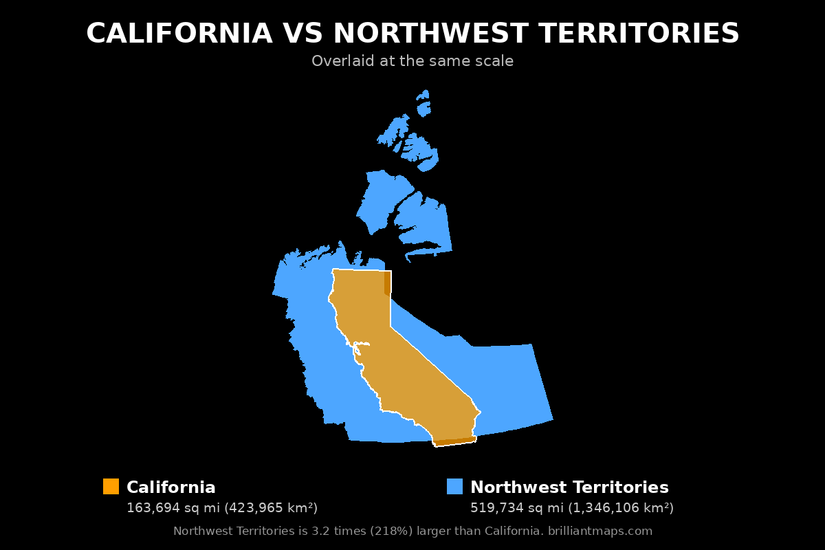 California vs Northwest Territories Size Comparison Map