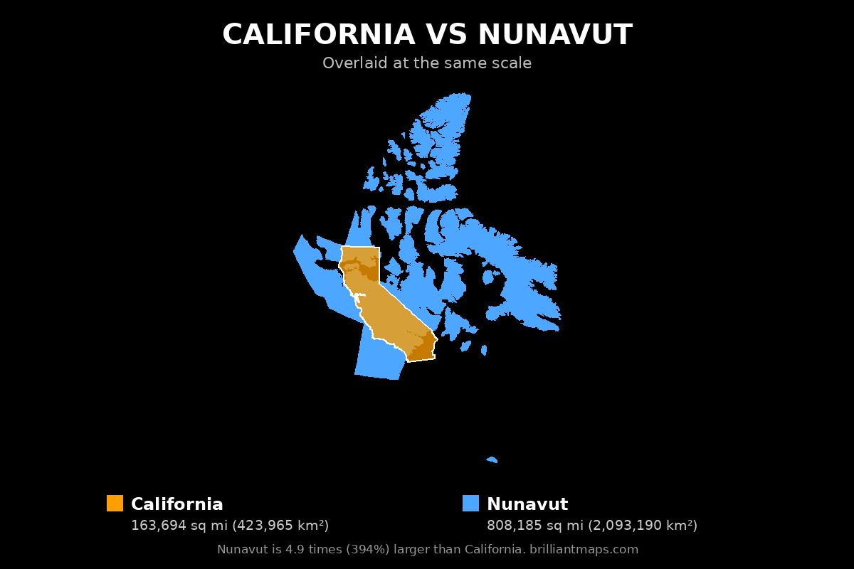 California vs Nunavut Size Comparison Map