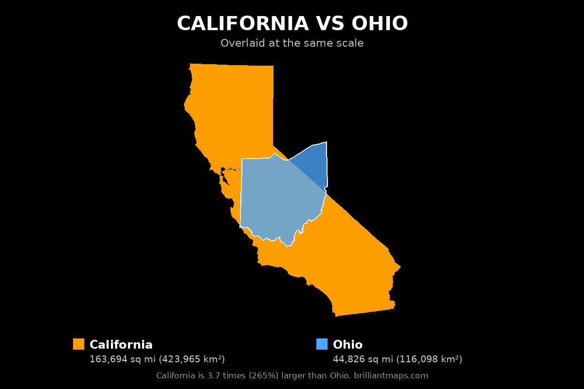 California vs Ohio Size Comparison Map