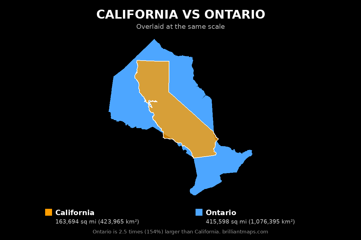 California vs Ontario Size Comparison Map