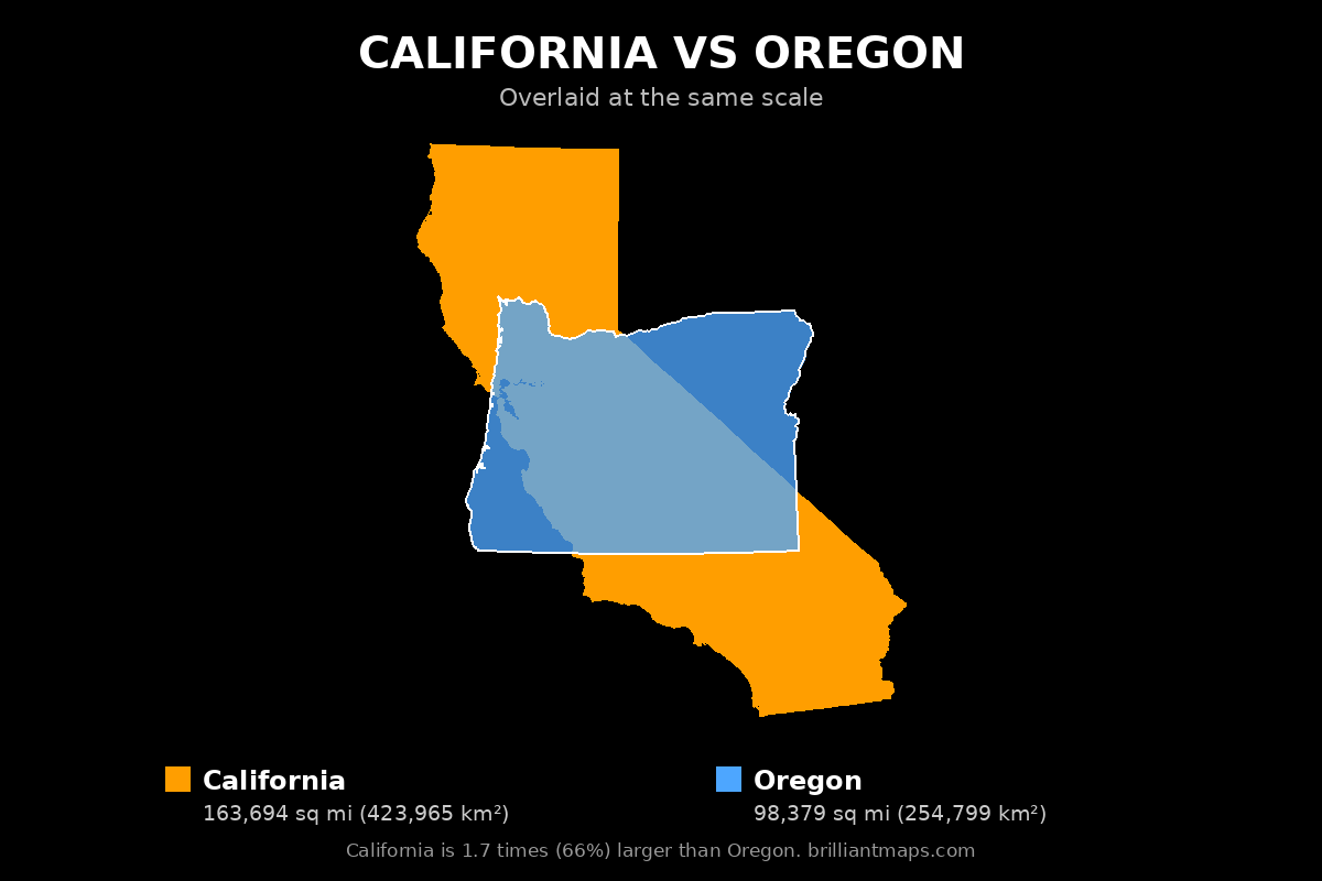 California vs Oregon Size Comparison Map
