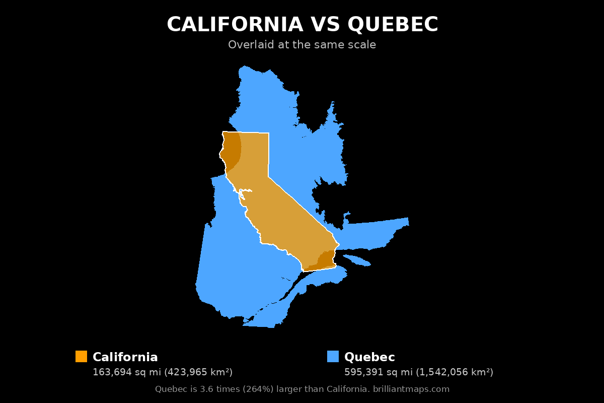 California vs Quebec Size Comparison Map