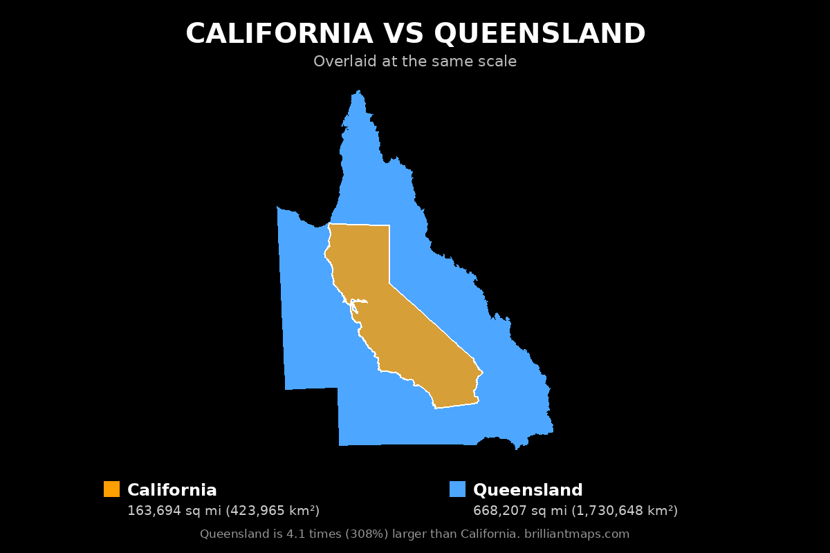 California vs Queensland Size Comparison Map