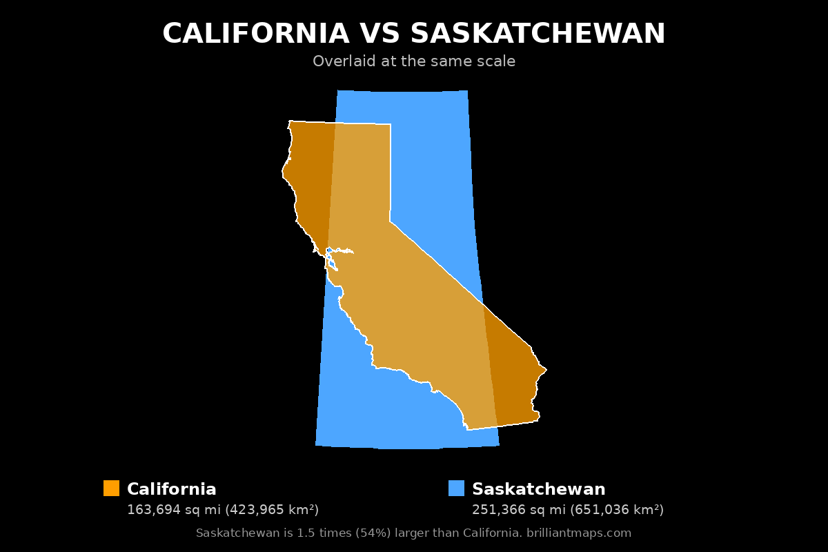 California vs Saskatchewan Size Comparison Map