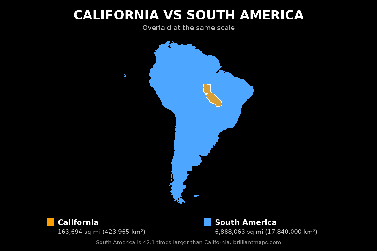 California vs South America Size Comparison Map