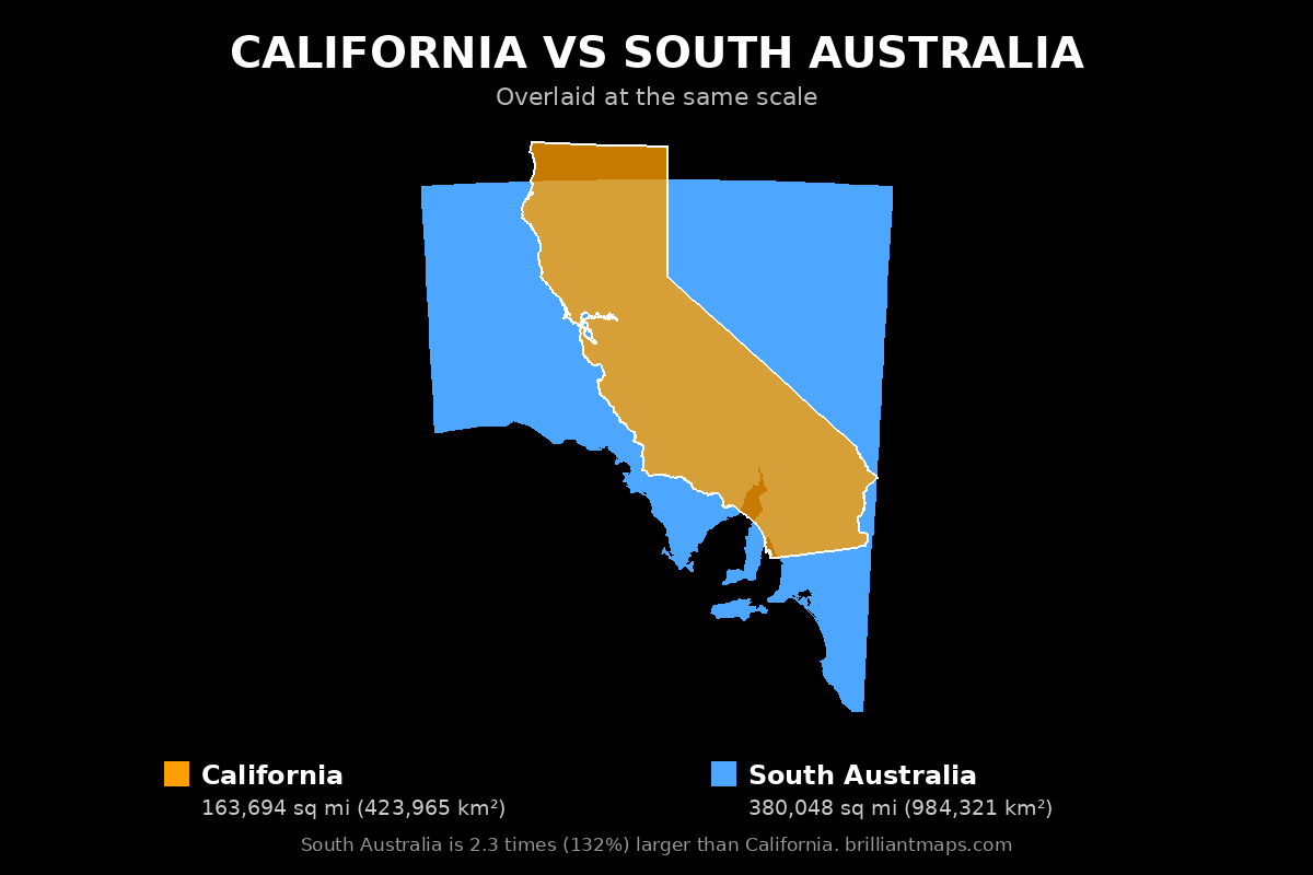 California vs South Australia Size Comparison Map