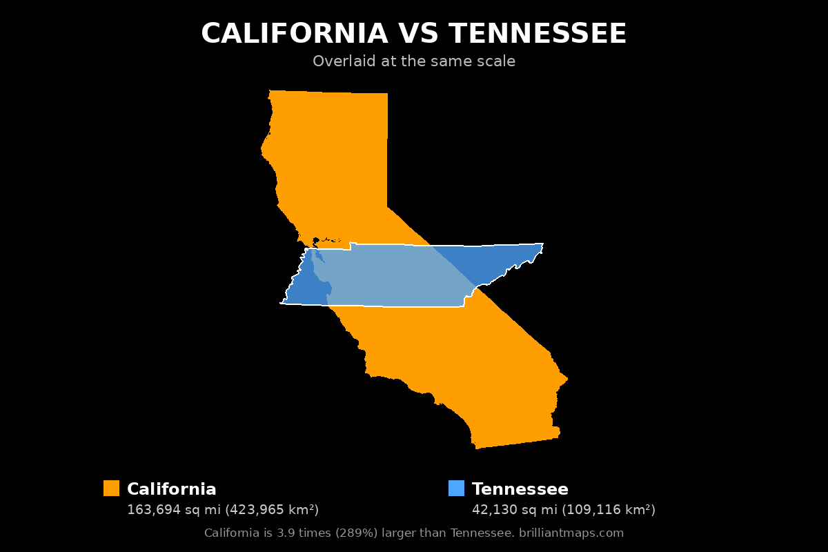 California vs Tennessee Size Comparison Map
