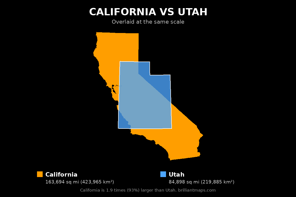 California vs Utah Size Comparison Map