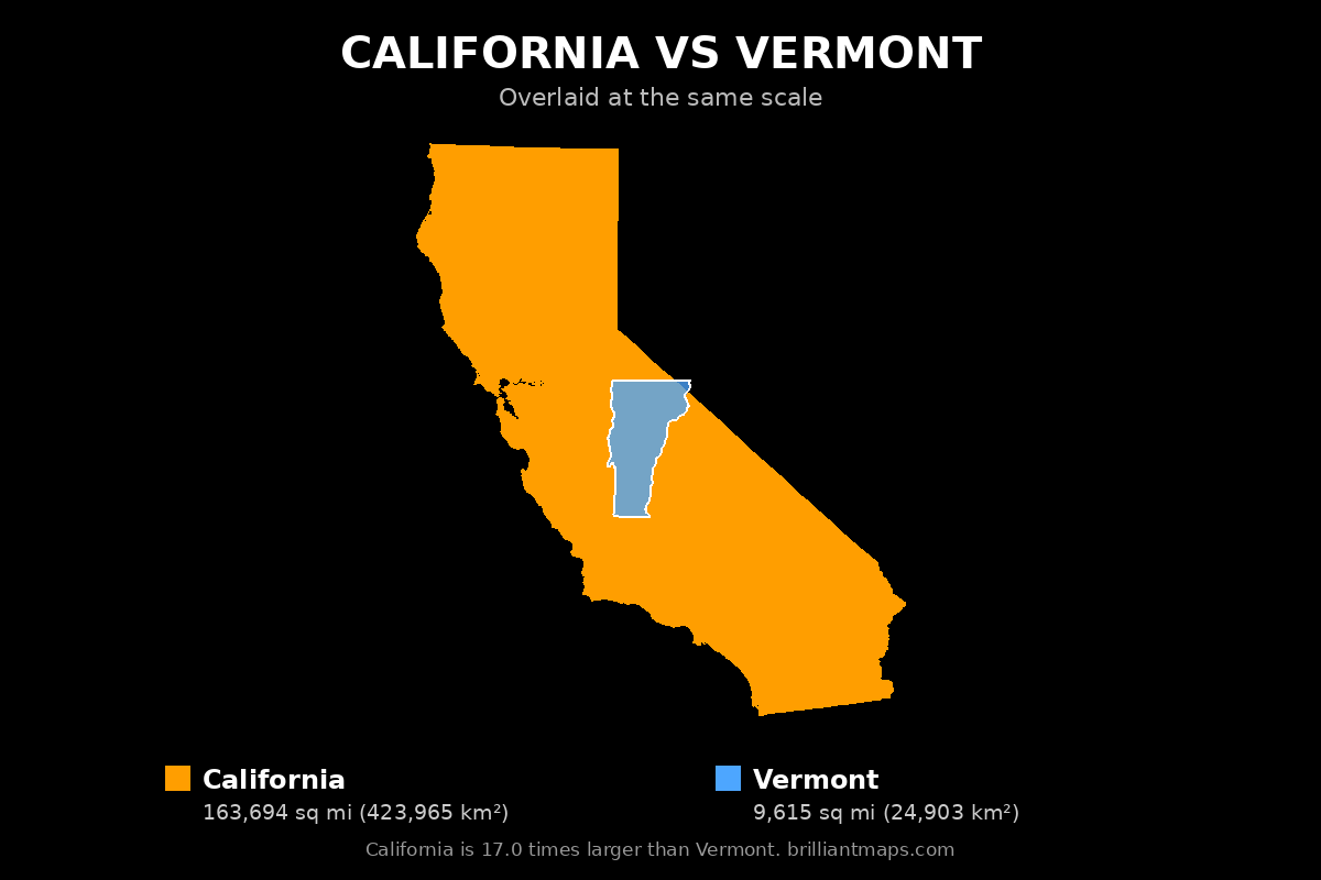 California vs Vermont Size Comparison Map