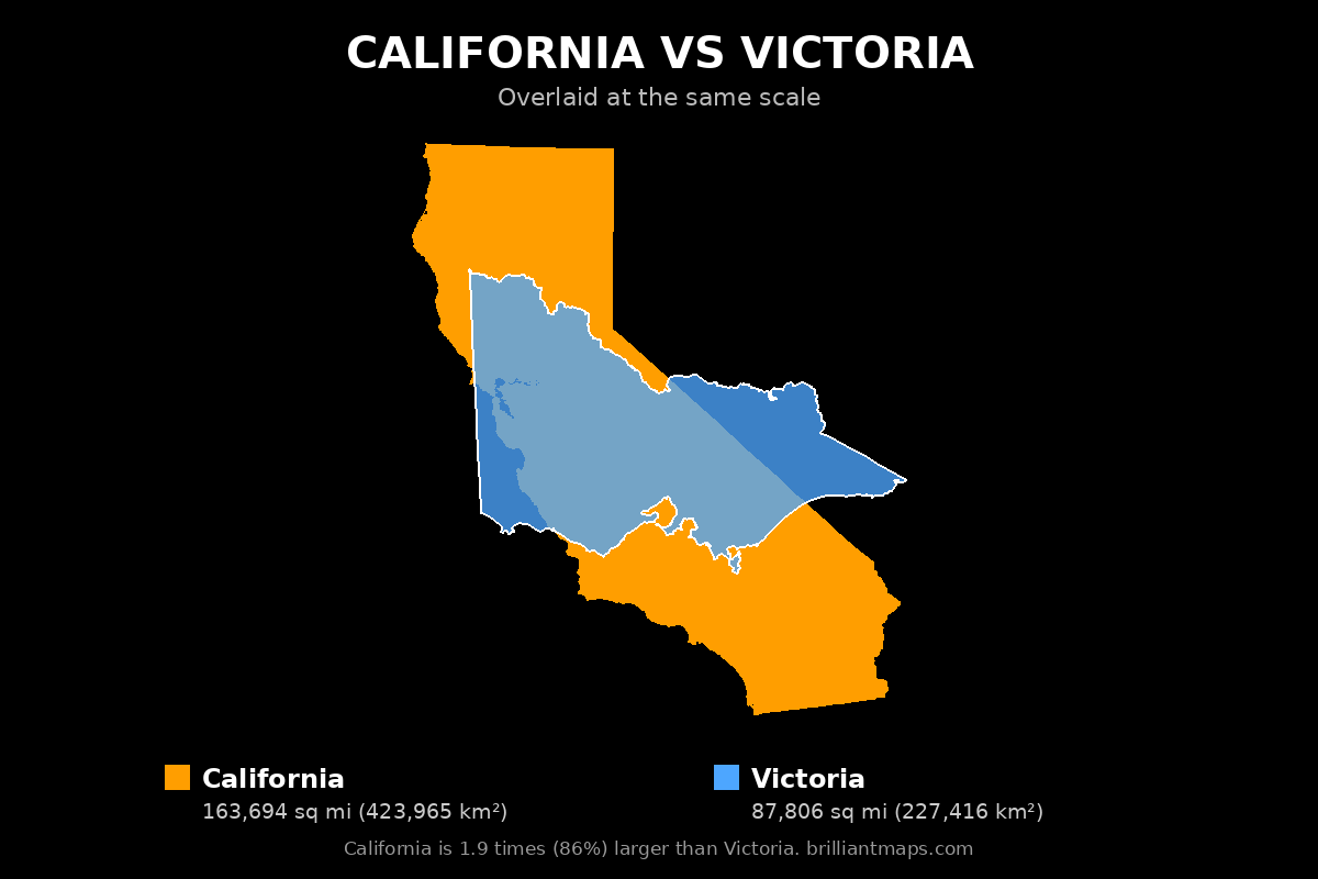 California vs Victoria Size Comparison Map
