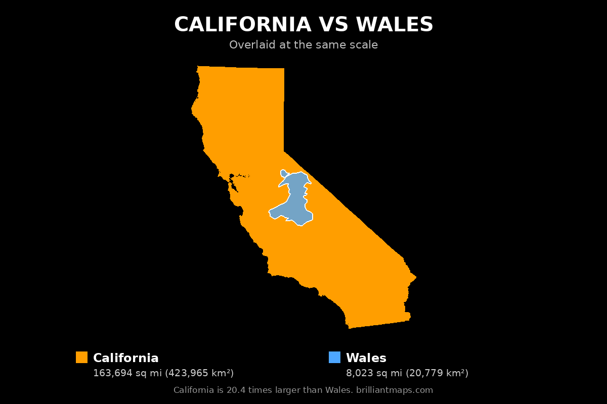 California vs Wales Size Comparison Map
