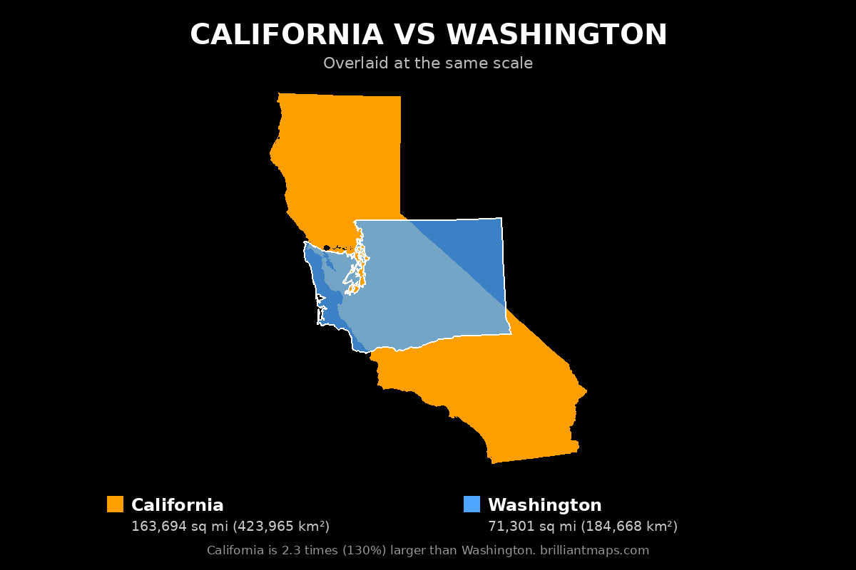 California vs Washington Size Comparison Map