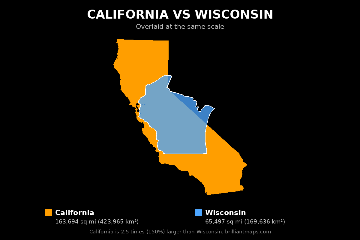 California vs Wisconsin Size Comparison Map
