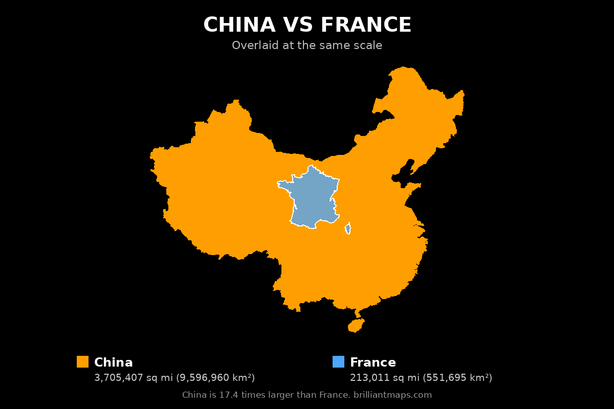 China vs France Size Comparison Map