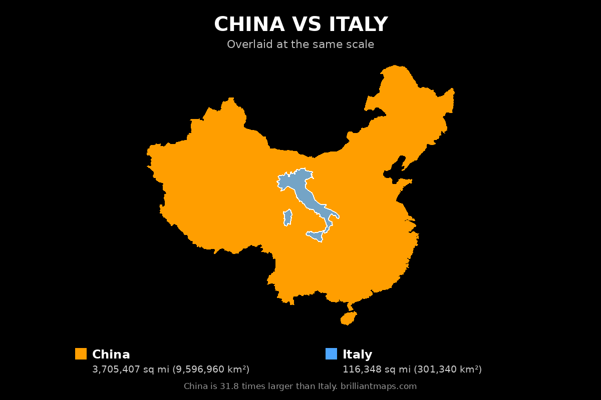 China vs Italy Size Comparison Map