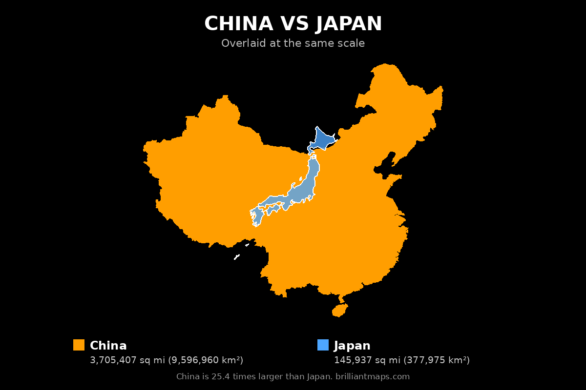 China vs Japan Size Comparison Map