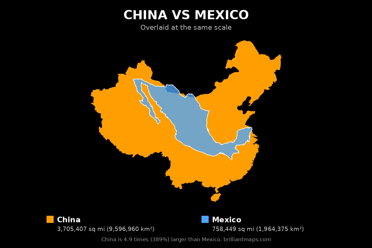 China vs Mexico Size Comparison Map