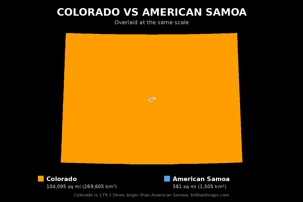 Colorado vs American Samoa Size Comparison Map