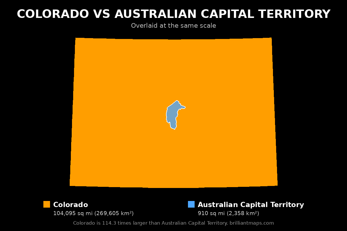 Colorado vs Australian Capital Territory Size Comparison Map