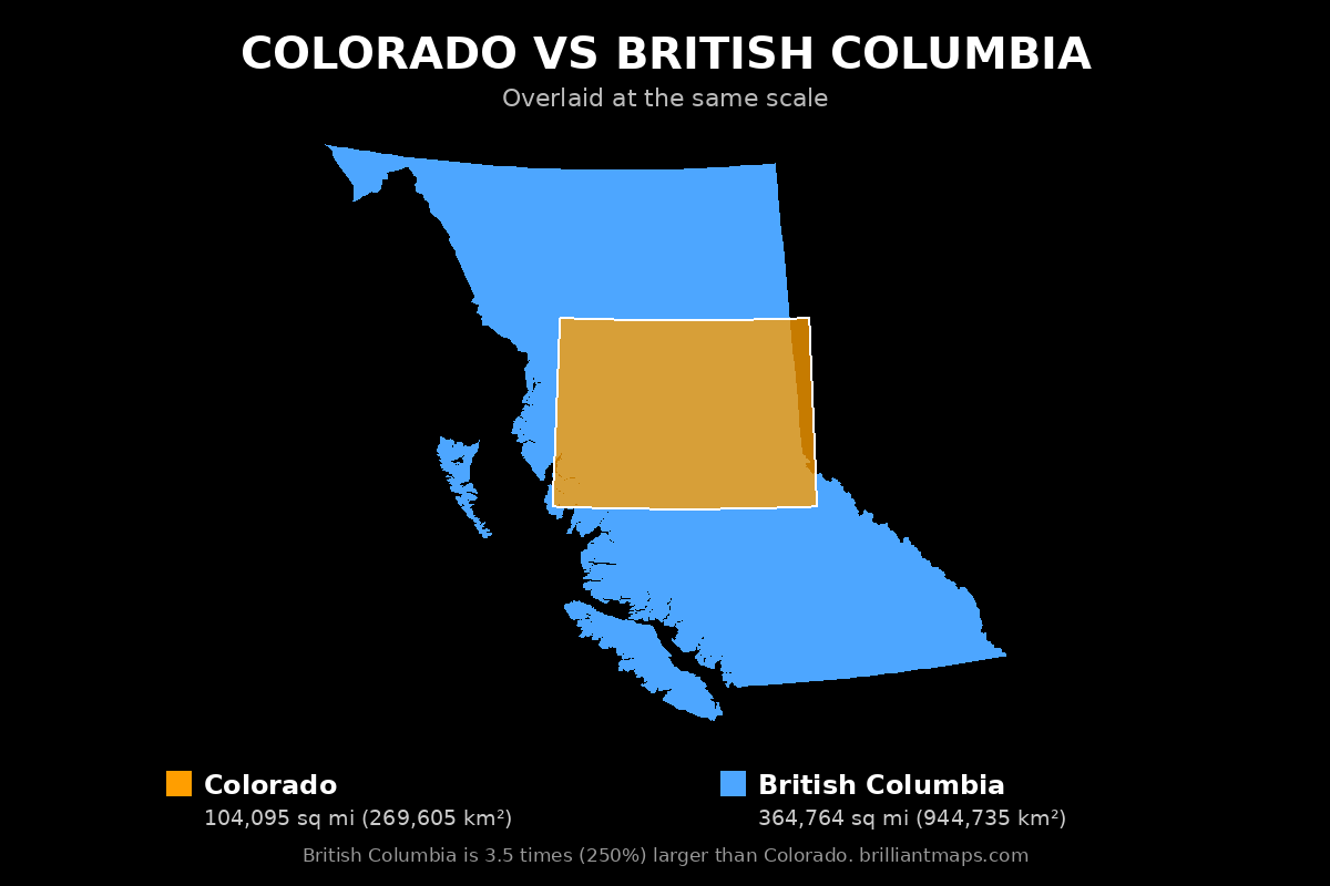 Colorado vs British Columbia Size Comparison Map