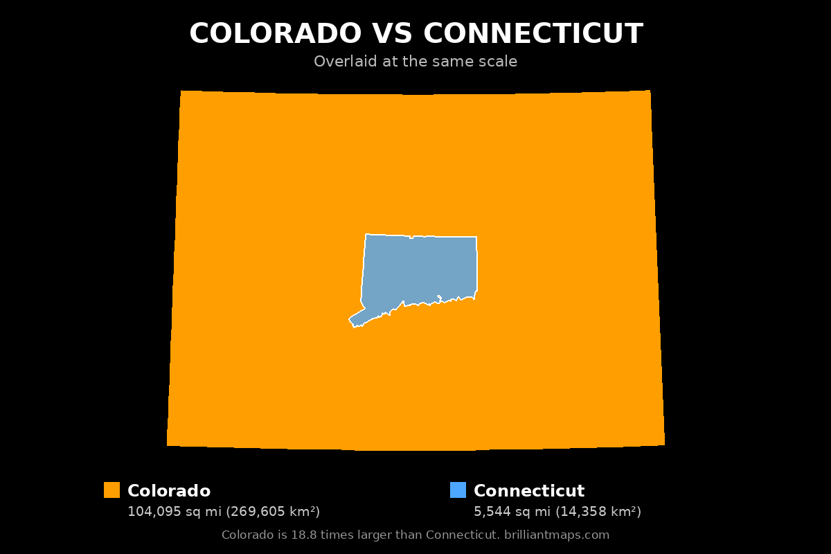 Colorado vs Connecticut Size Comparison Map