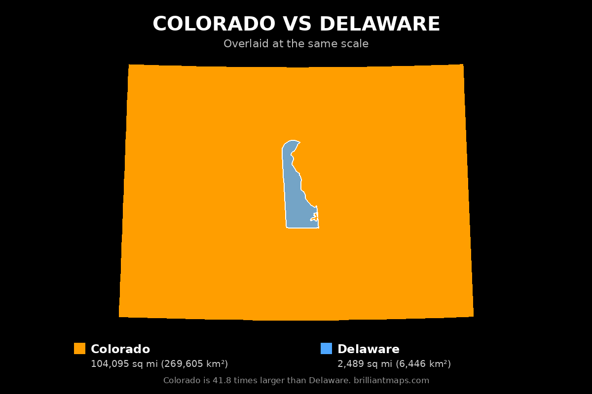 Colorado vs Delaware Size Comparison Map