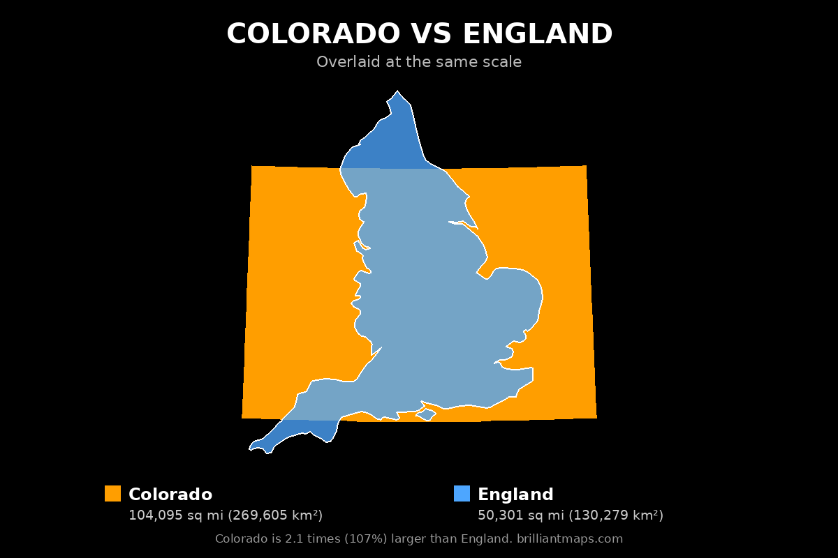 Colorado vs England Size Comparison Map