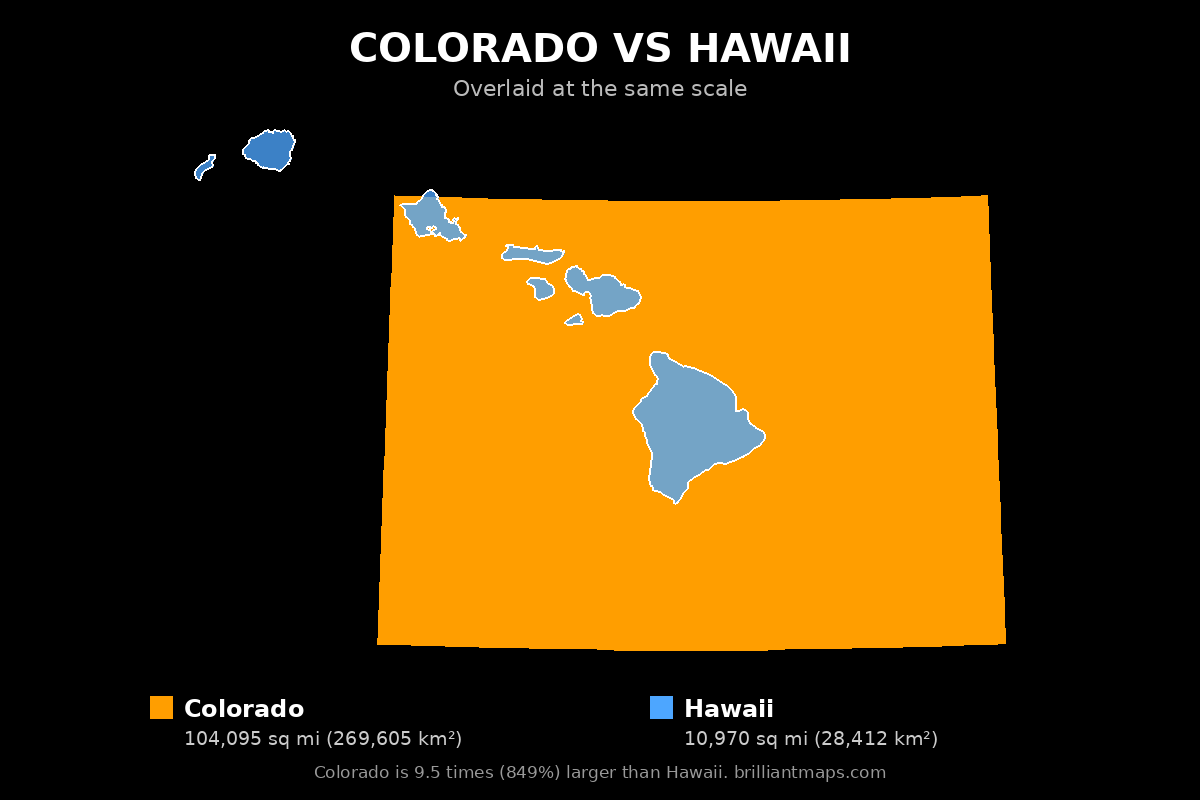 Colorado vs Hawaii Size Comparison Map