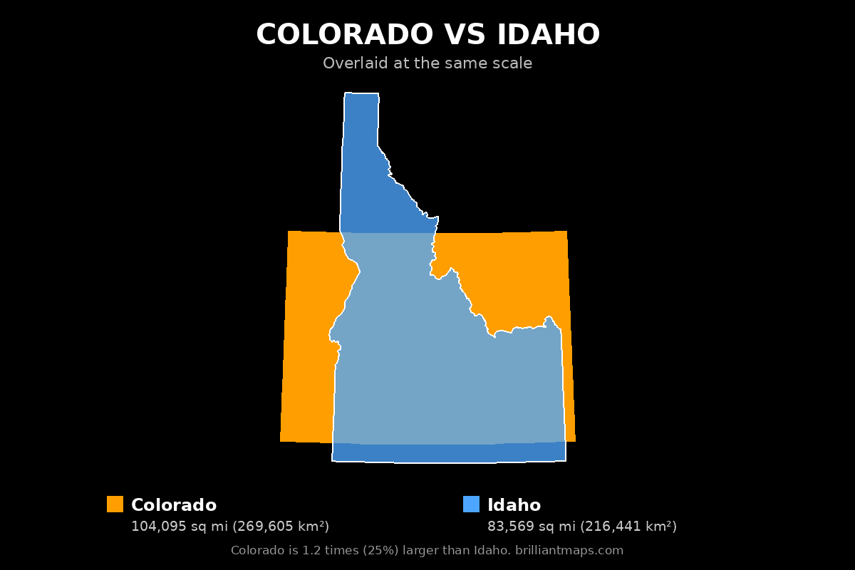 Colorado vs Idaho Size Comparison Map