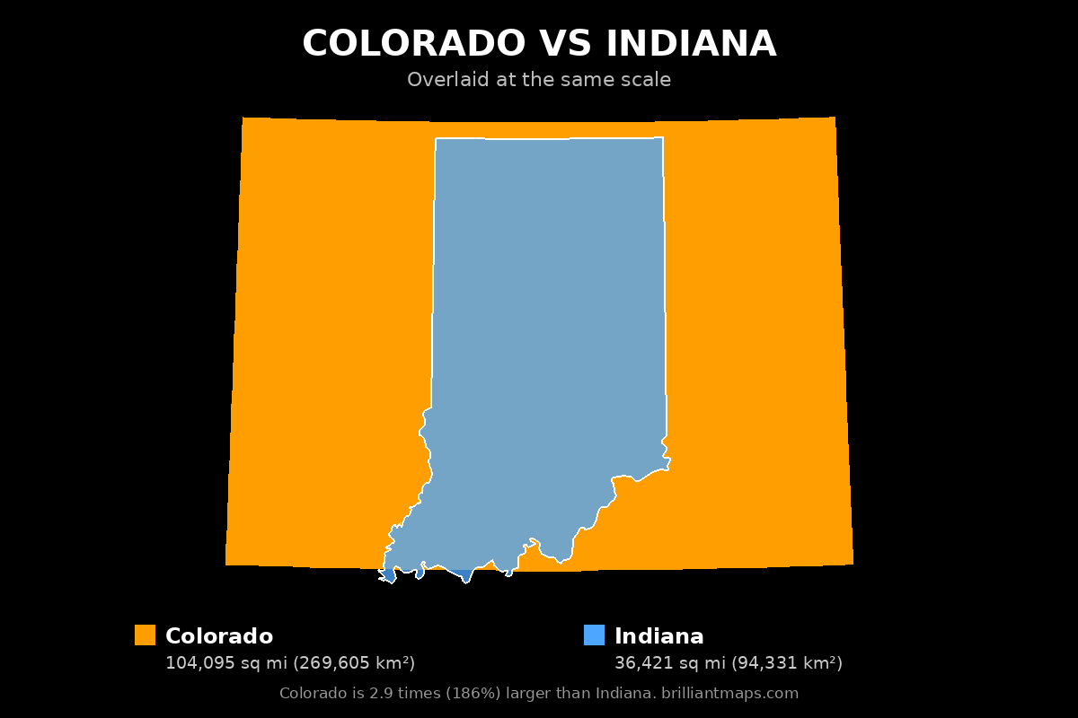 Colorado vs Indiana Size Comparison Map