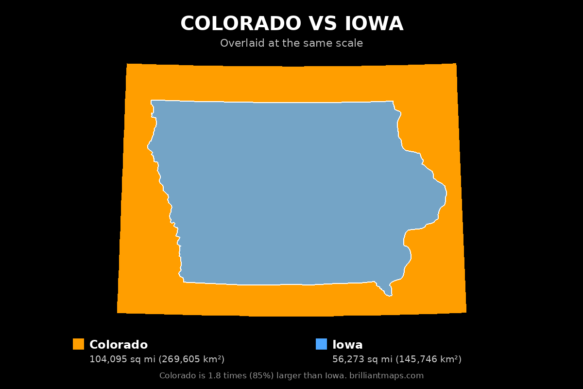 Colorado vs Iowa Size Comparison Map